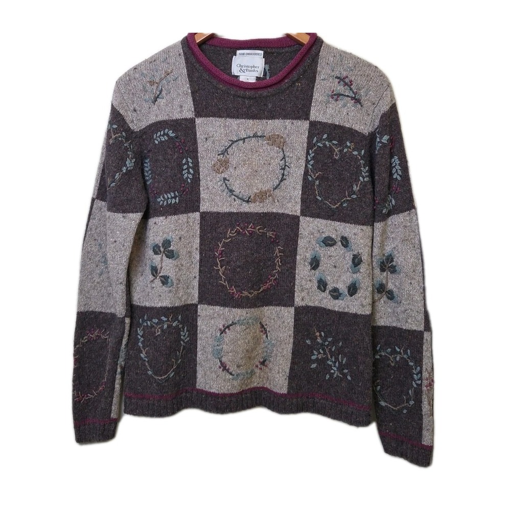 Vtg 2001 Hand Embroidered Sweater Hobbit Forest Cottage Christopher &‎ Banks S - Picture 2 of 11